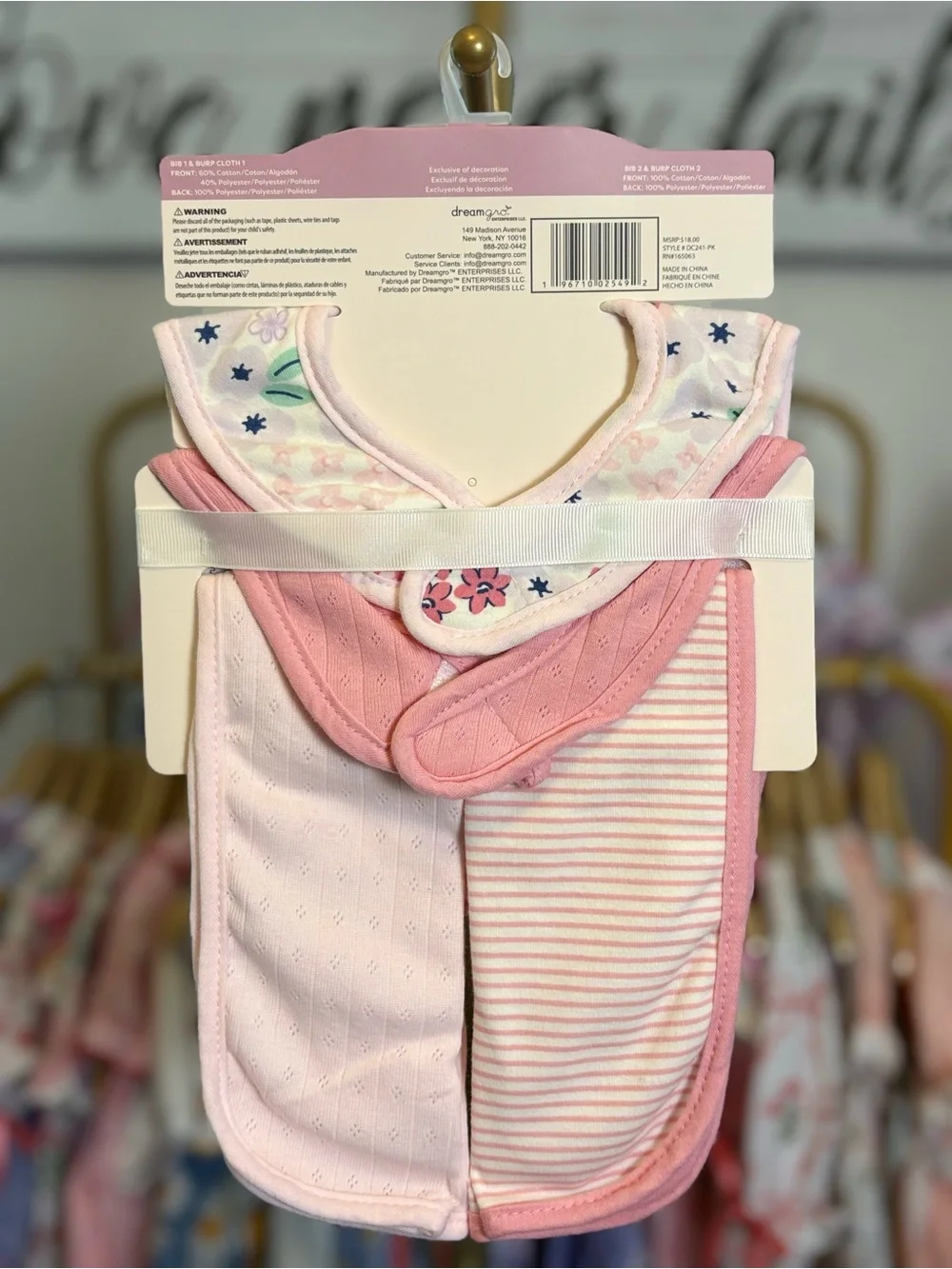 Dreamgro Pink Floral Baby Bibs & Burp Cloth Set